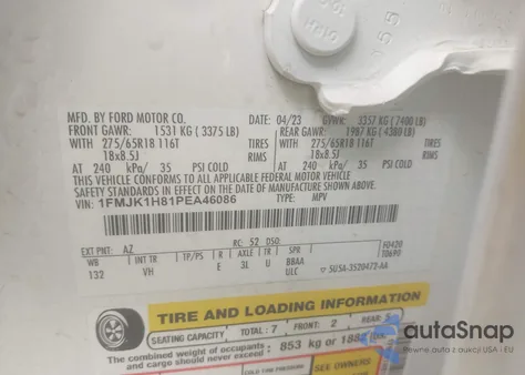 2023 Ford Expedition Xlt Max z USA, uszkodzony, nr VIN 1FMJK1H81PEA46086